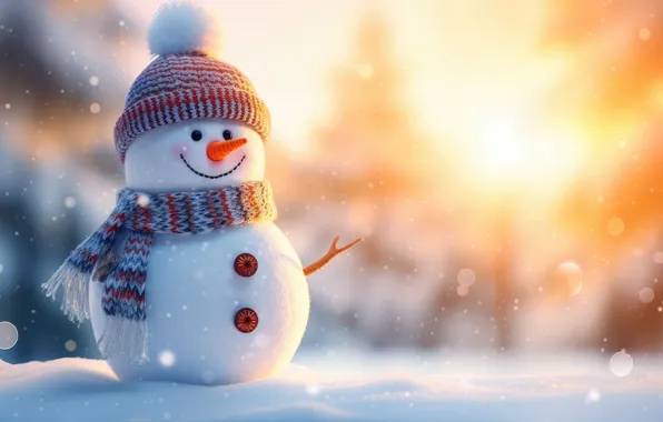 Картинка зима, снег, Рождество, Новый год, снеговик, Christmas, winter, snow
