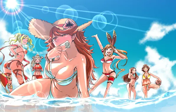 Fantasy, game, beach, sea, boobs, breast, anime, tits