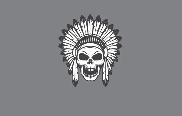 Череп, минимализм, голова, перья, скелет, skull, индеец