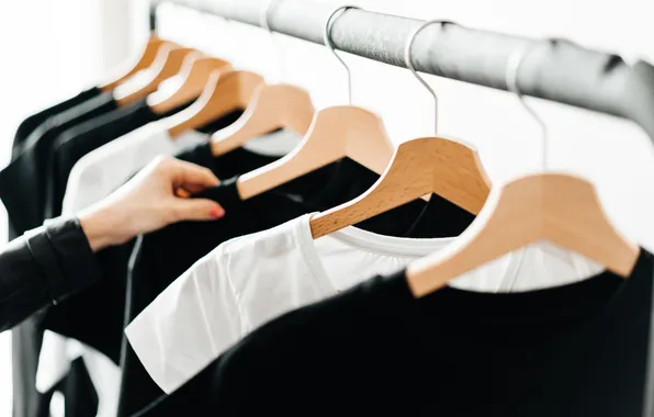 White, black, clothes, coat rack