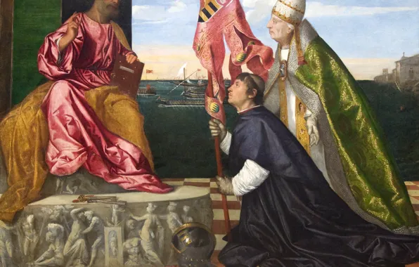 Картинка Titian Vecellio, Папа Александр VI, представляет Якопо Пезаро святому Петру, от 1506 до 1511