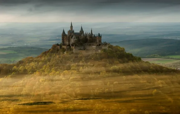 Картинка пейзаж, туман, Castle Hohenzollern