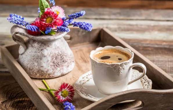 Цветы, кофе, чашка