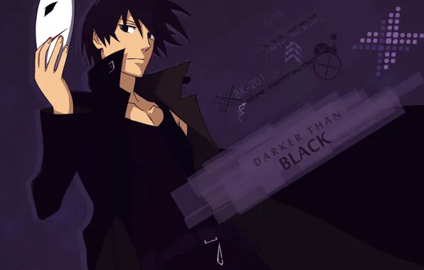 Маска, черные волосы, darker than black, жнец, черный плащ, Hei, контрактор, Чернее чёрного