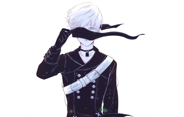 Мальчик, ремень, повязка на глаза, снимает, Nier Automata, YoRHa No 9 Type S