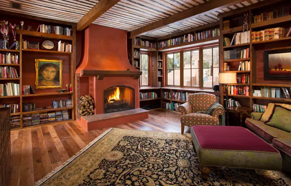 Дизайн, стиль, интерьер, библиотека, гостиная, New Mexico, by Prull Custom builders, ккамин