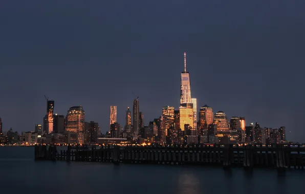 Ночь, Нью-Йорк, Манхэттен, One World Trade Center, Соединенные Штаты, 1WTC, OWTC