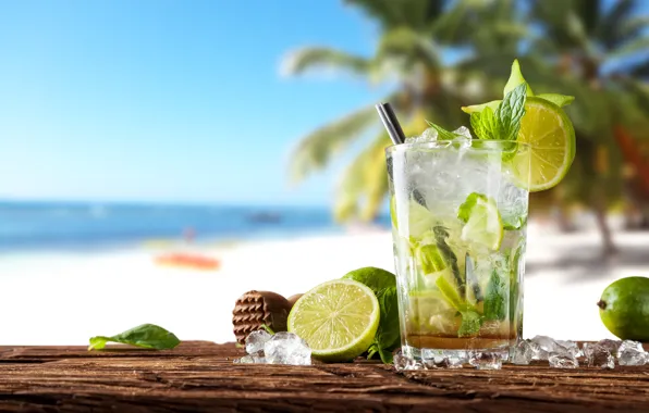 Коктейль, summer, beach, fresh, sea, paradise, drink, mojito