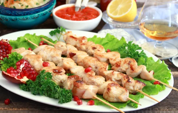 Вино, мясо, шашлык, гранат