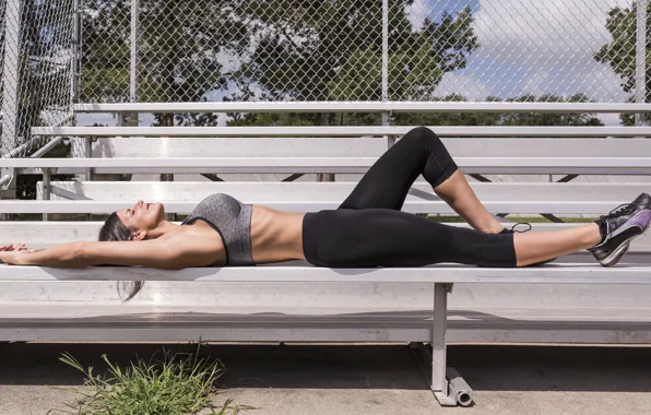 Brunette, leggings, sports girl, resting girl