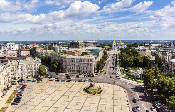 Картинка город, фото, дома, памятник, Украина, Киев