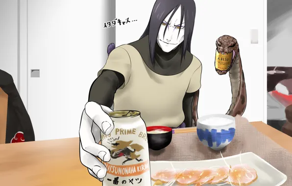 Стол, змей, мужчина, напитки, Наруто, Naruto, Орочимару, Orochimaru