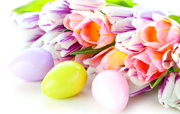 Яйца, весна, размытость, Пасха, тюльпаны