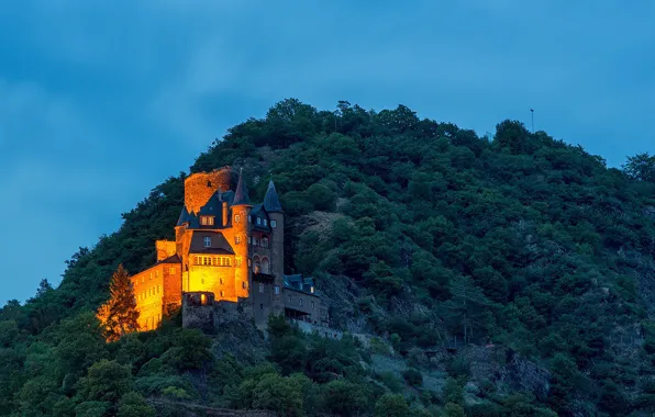 Огни, гора, Германия, замок Катц