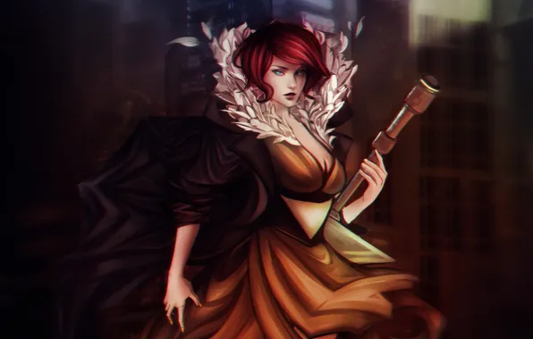 Картинка взгляд, девушка, оружие, платье, декольте, Red, art, Transistor