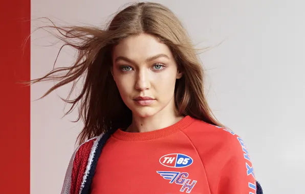 Взгляд, девушка, модель, волосы, Gigi Hadid, Tommy Hilfiger