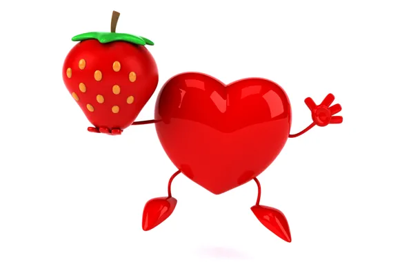 Сердце, клубника, heart, strawberry, funny, rendering, 3D Art