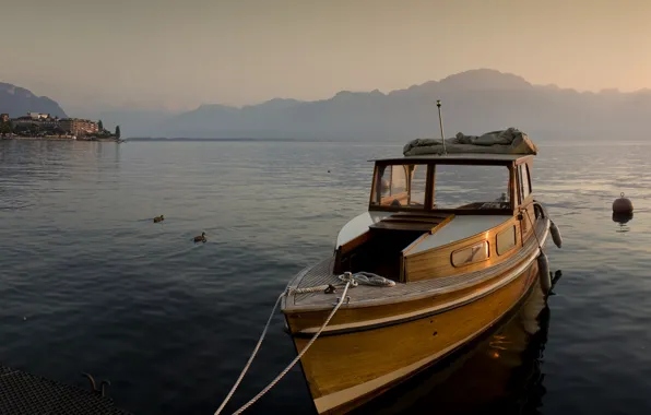 Яхта, Швейцария, Switzerland, Женевское озеро, Монтрё, Lake Geneva, Montreux