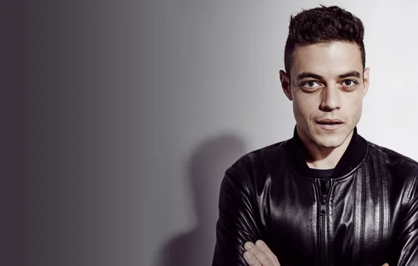 Актер, серый фон, Rami Malek, Рами Малек