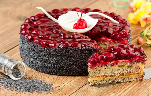 Картинка вишня, мак, торт