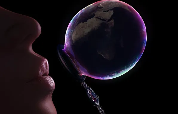 Картинка планета, дыхание, губы, пузырь