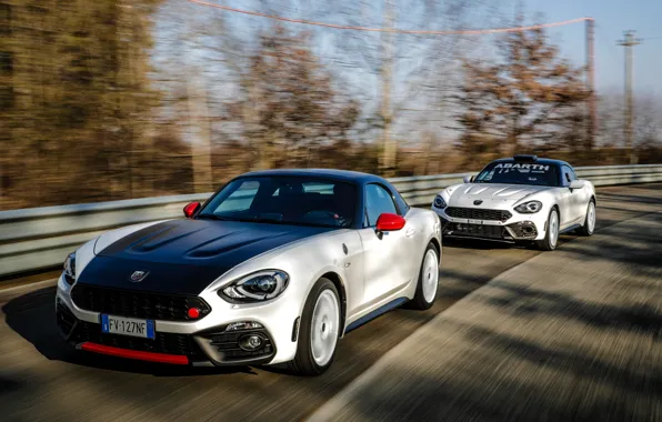 Белый, движение, родстер, спайдер, чёрно-белый, Abarth, 124 Spider, 2019