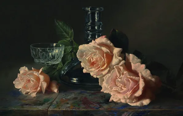 Цветы, розы, ваза, живопись, Алексей Антонов