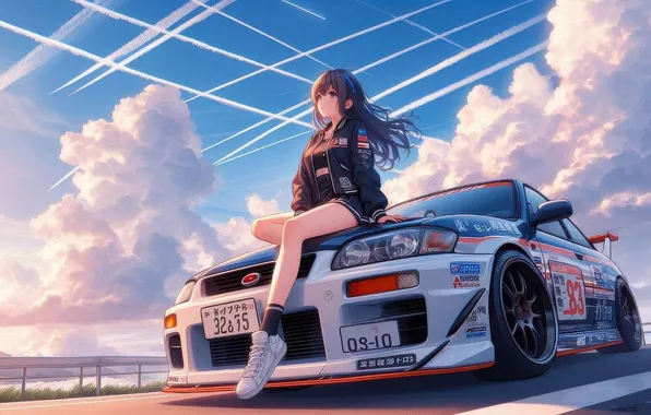 Картинка car, girl, anime, hood