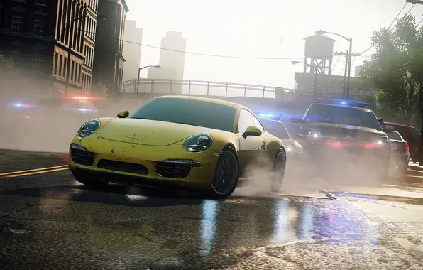 Картинка желтый, полиция, погоня, Need for Speed, Electronic Arts, porche, Most Wanted