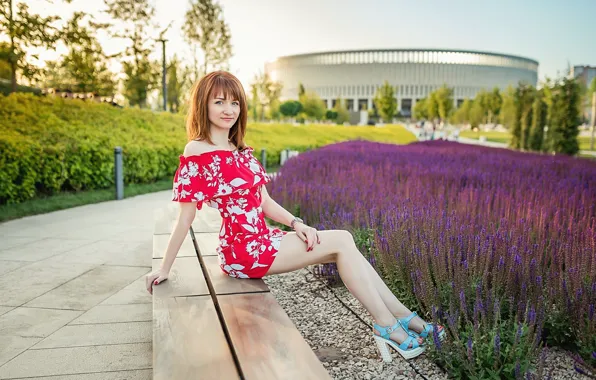 Model, redhead, dress red, Георгий Дьяков