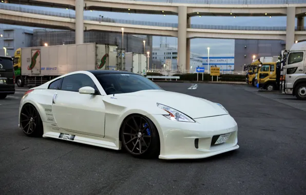 Картинка Nissan, white, 370z, stance, frontside