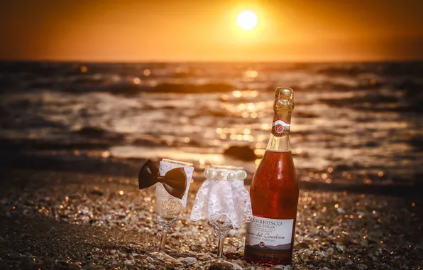 Море, закат, вино, бокалы, sea, sunset, wine, свадьба