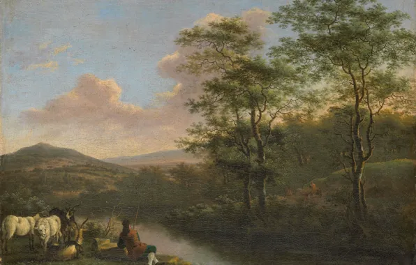 Масло, картина, холст, Итальянский пейзаж с отдыхающим пастухом, Willem de Heusch, 1692, Виллем де Хойш