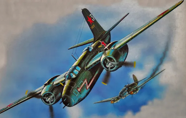 Картинка bomber, war, art, airplane, painting, aviation, ww2, he-111