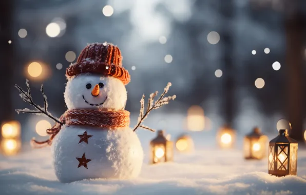 Картинка зима, снег, Рождество, Новый год, снеговик, Christmas, winter, snow