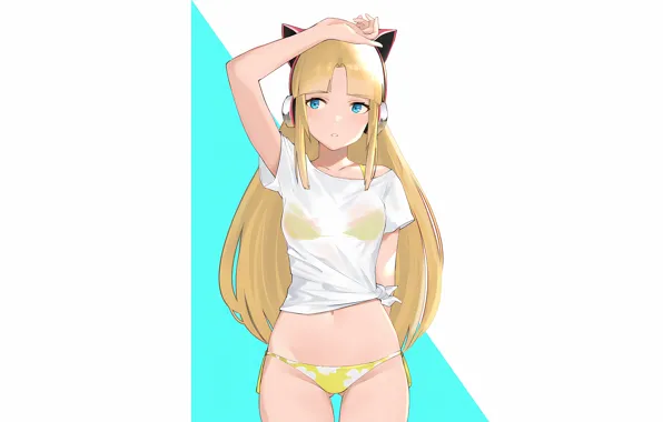 Girl, sexy, long hair, anime, headphones, beautiful, pretty, bikini