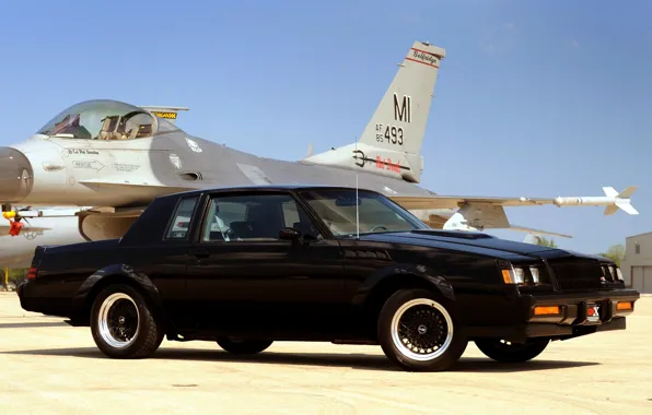 Картинка небо, чёрный, истребитель, Бьюик, самолёт, передок, Buick, 1987