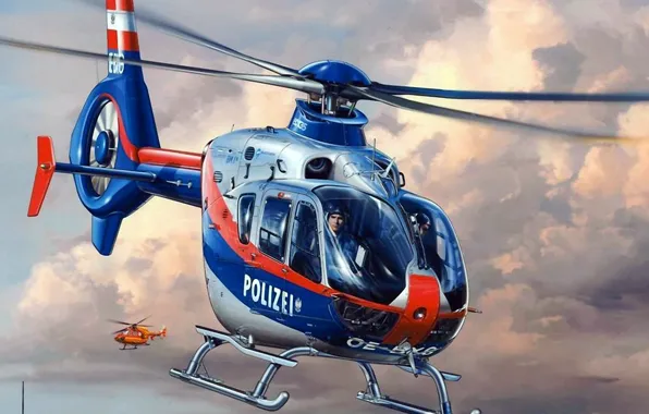 Рисунок, полиция, арт, Eurocopter, polizei, EC 135, многоцелевой легкий вертолет