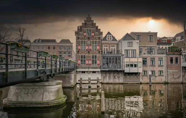 Bridge, reflections, Nederland, canal, Gorinchem