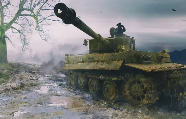 Картинка war, art, painting, tank, ww2, Panzerkampfwagen VI Tiger