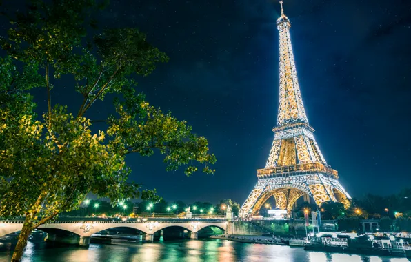 Картинка ночь, город, эйфелева башня, Paris, The Eiffel Tower
