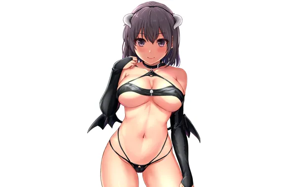 Girl, sexy, cleavage, boobs, anime, wings, beautiful, short hair