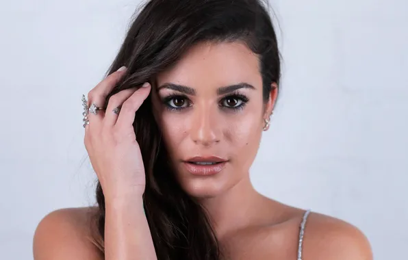 Девушка, украшения, лицо, волосы, макияж, кольцо, Lea Michele, Лиа Мишель