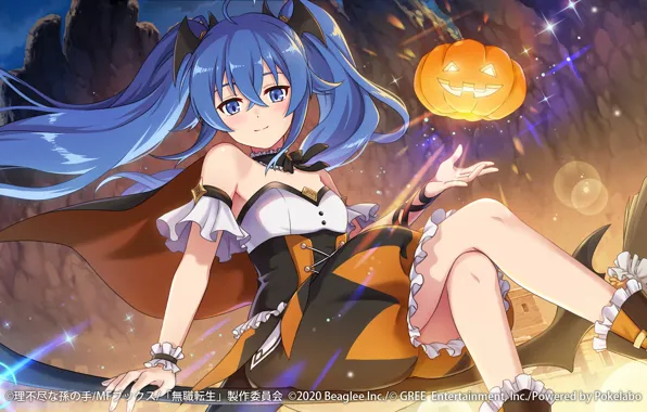 Девушка, Хэллоуин, метла, светильник Джека, Mushoku Tensei: Isekai Ittara Honki Dasu, Roxy Migurdia