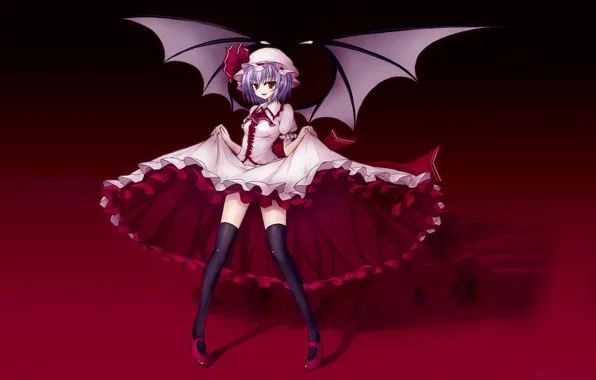 Тень, чулки, чепчик, touhou, флирт, красные туфли, Touhou Project, Remilia Scarlet