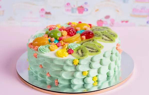 Киви, торт, украшение, крем, fruit, сладкое, cakes, sweets