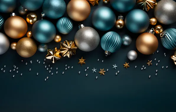 Картинка decoration, темный фон, Новый Год, украшения, dark, blue, balls, new year