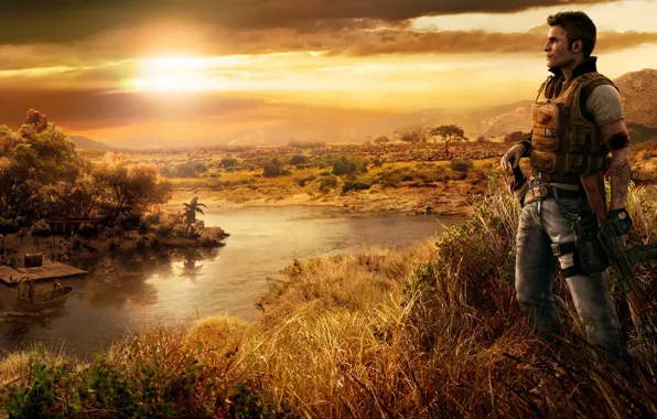 Картинка закат, герой, Far Cry 2