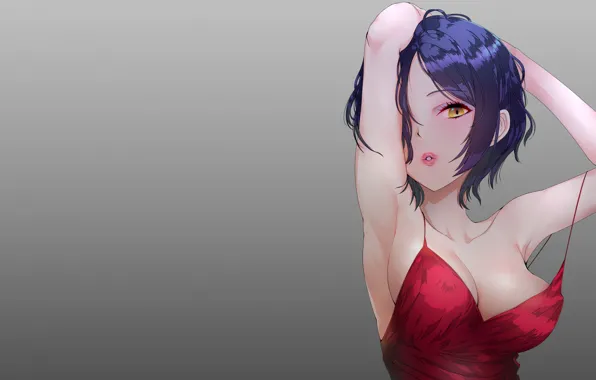 Girl, sexy, cleavage, dress, boobs, anime, beautiful, short hair