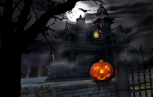 Картинка замок, тыква, Хеллоуин